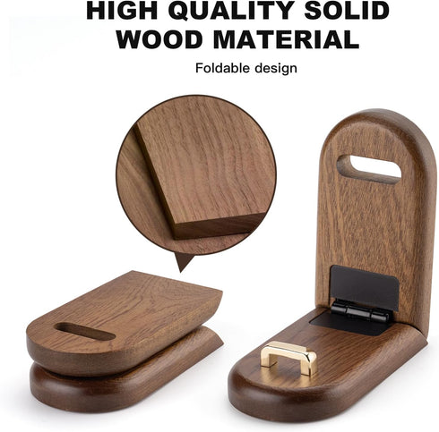 Wood Headphone Stand Wall Mount Holder, Sticky Headset Hook, Under Desk Headphone Hanger,Foldable Desk Headphone Hanger Earphone Clamp for Audio,S...