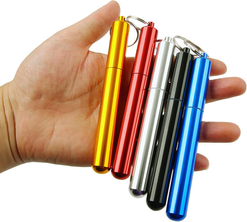 5Pcs Aluminum Alloy Container with Keychain, 4.33 x 0.55 x 0.55 Inches Pocket Waterproof Metal Storage Holder Case...
