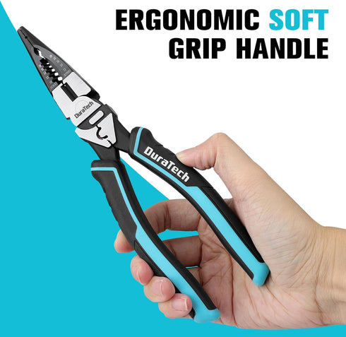 DURATECH 6-in-1 Needle Nose Pliers, 8.5" Multipurpose Long Nose Pliers with Wire Stripper/Crimper/Cutter Function, Heavy Duty Multifunctional Elec...
