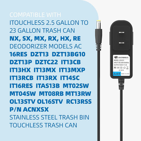 Power Supply for Trash Can 6V AC Power Adapter Compatible with iTouchless 13 Gallon Trash Can, 6.4Ft Long Power Cord Supply...
