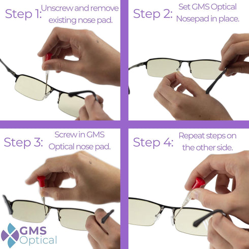 GMS Optical 11mm Short length/6mm Med wide- Silicone Tear drop screw in Eyeglass Repair Kit with Screws and driver, Eyeglass Nose Pads for small f...