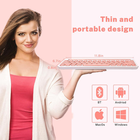 Dual Channel Multi-Device Universal Cute Wireless Bluetooth Keyboard Portable Slim with 20m Connection Distance for Tablet Smart Phone PC Windows ...