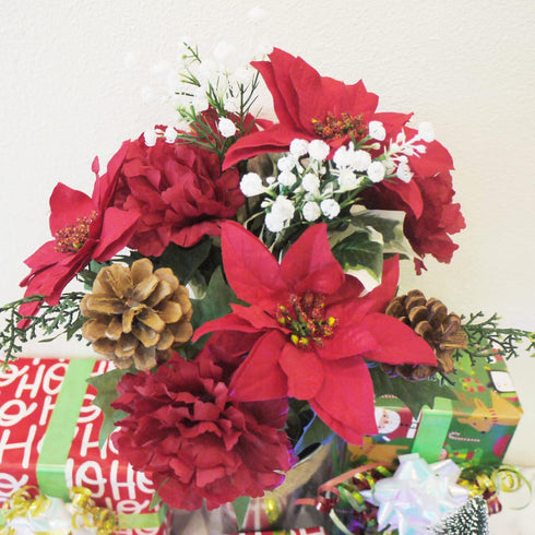 Admired By Nature 14 Stems Artificial Poinsettia Bouquet Fake Christmas Flowers, Faux Velvet Poinsettia Carnation Christmas Bush for Home Decor, H...
