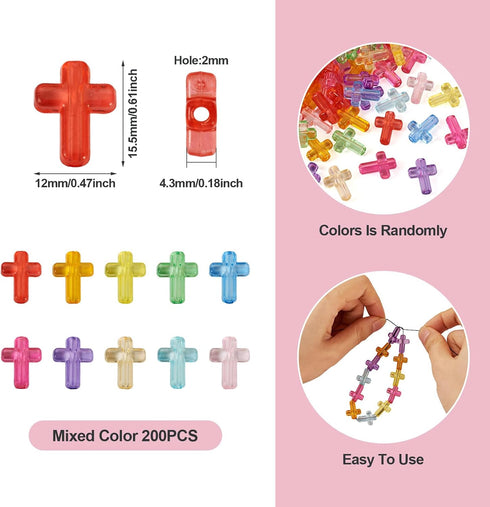 Cheriswelry 200Pcs Acrylic Cross Beads Transparent Crucifix Loose Beads Colorful Lanyard Spacer Beads 15.5mm for Necklace Bracelet Jewelry Making ...