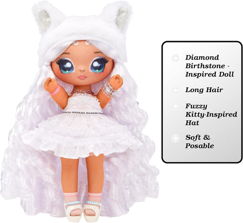 Na Na Na Surprise Sweetest Gems™ April Sparkles 7.5" Fashion Doll Diamond Birthstone Inspired with White Hair, Ruffle Satin Dress & Brush, Poseabl...