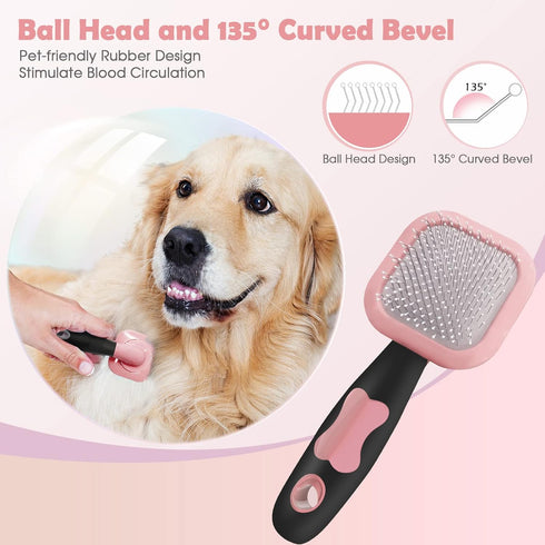 Slicker Brush, PETPAWJOY Dog Brush Gently Cleaning Pin Brush for Shedding Dog Hair Brush for Small Dogs Puppy Yorkie Poodle Rabbits Cats-Pink...