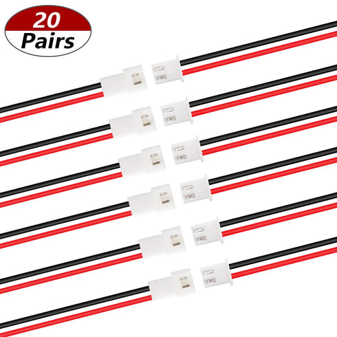 mxuteuk 20 Pairs 22 AWG 2 Pin JST XH2.54 Connector Plug with Red Black Cable Wire Male Female 200mm JST-XH2.54...