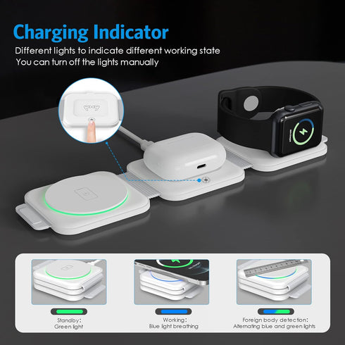 Criacr 3 in 1 Foldable Wireless Charging Station,3in 1 Wireless Charger,Travel Charger for Multiple Devices,Magsafe Charger for iPhone 15/14//13/1...