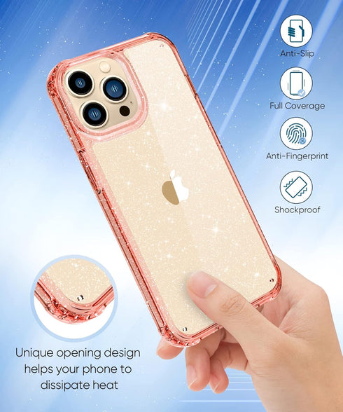 MIODIK Compatible with iPhone 13 Pro Case, with Screen Protector + Camera Lens Protector, Clear Glitter Women Girls Protective Shockproof Phone Ca...