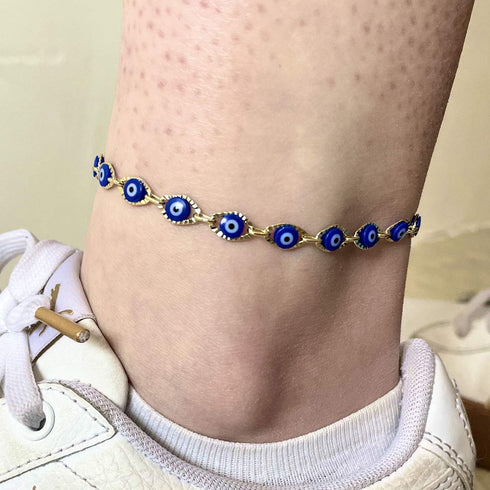 Evil Eye Anklet,14K Gold Evil Eye Anklet Bracelets for Women Dainty Ojo Luck Anklet (Gold navy evil eye anklet)...