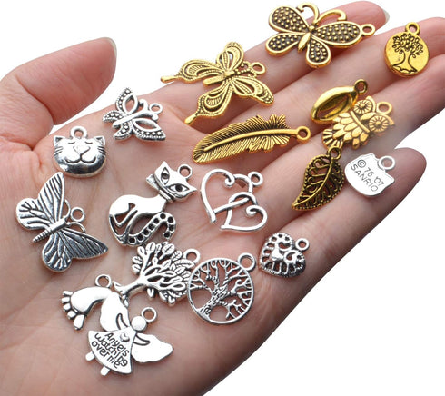 BronaGrand Vintage Charms Bulk,200pcs Mixed Antique Charms Tibetan Alloy Pendants for Necklace Bracelet Jewelry Making and Crafting,Antique Silver...