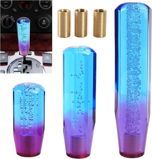 Crystal Shift Knob Universal Gear Shifter Stick Shift Knobs Transparent Bubble Purple Blue 10CM with Adapters...
