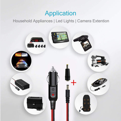 12V-24V DC Car Charger Auto Power Supply Cable - DC 5.5mm x 2.1mm 4FT to Car Cigarette Lighter Male Plug Car Cigarette Lighter Cable......