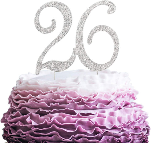 26 Years Birthday Cake Topper - New Best Crystal Rhinestone 26th Wedding Anniversary Or 26 Years Old Cake Topper Party Decoration Silver...