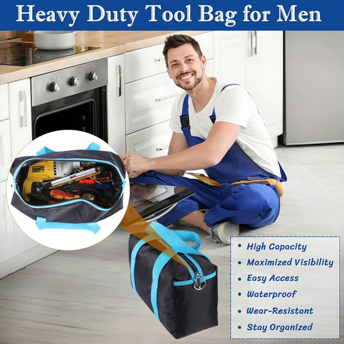 Wide Mouth Tool Bag, Heavy Duty Tool Bag for Men, High Capacity Tool Tote Bag for Electricians, Multipurpose Power Tool Bag Organizer for Mechanic...