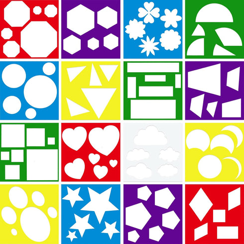 16 Pieces Geometric Shapes Stencils Template Set for Kids Children Simple Painting Stencils Colorful Drawing Templates Art Painting Templates for ...