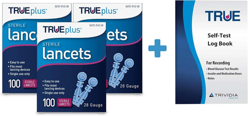 3 x 100ct 28g TRUEplus® Lancets + TRUEplus® Log Book...