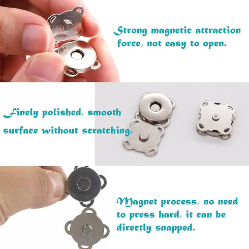 EuTengHao Magnetic Snaps Buttons, Silver Magnetic Purse Snap Clasps, Plum Magnetic Snap Closures for Purses Handbags, 15mm Magnet Button Closure F...