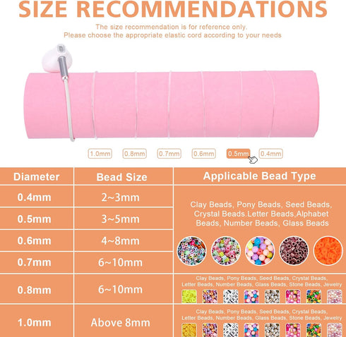 0.5mm/4 Rolls Elastic String for Bracelets, 60M Clear Bracelet String, Beading Thread with Bead Needles, Stretchy Bracelet Strings for Bracelet Ma...