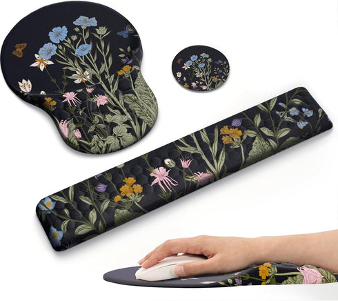 Ospelelf Ergonomic Wrist Rest, 3 in 1 Comfortable Mouse and Keyboard Wrist Support Set, Memory Foam, PU Base Non-slip Wrist Support for Desk, Offi...