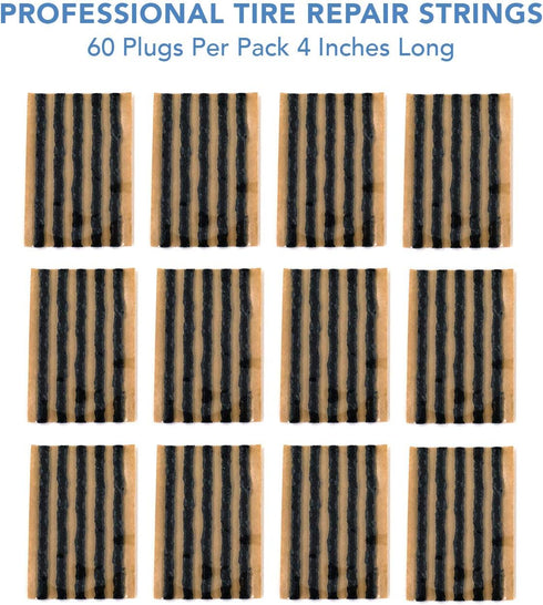 CKAuto 60pcs 4" Black Tire Repair Strings, Automotive Tool Tire Repair Plugs for Tubeless Off-Road Tires Car, Bike, ATV, UTV, Wheelbarrow, Mower...