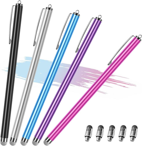 Long Stylus Pens for Touch Screens (5 Pack 185mm) High Sensitivity, Precision and No Scratches, Compatible with iPad, iPhone, Android, Tablets and...