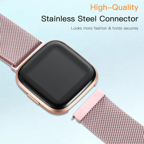 ZWGKKYGYH Compatible with Fitbit Versa and Versa 2 Bands for Women Men, Rose Gold Stainless Steel Metal Mesh Magnetic Band Bracelet Strap Replacem...