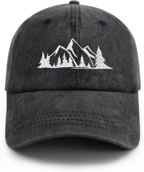 Mountain Trees Hat for Men Women, Funny Adjustable Embroidered Cotton Hiking Camping Explore Outdoor Baseball Cap...