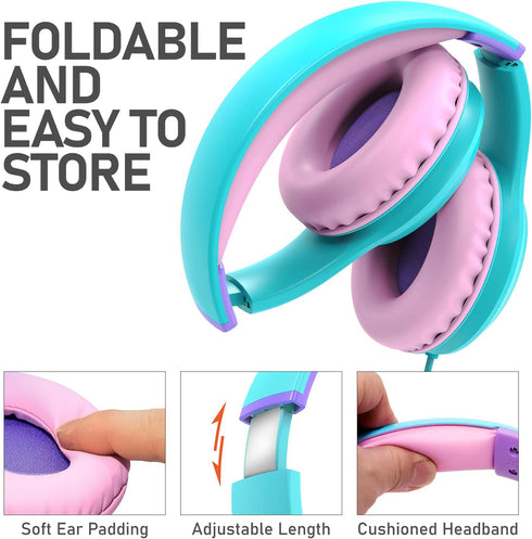 FosPower Kids Headphones (Safe Volume Limit 85 dB), Childrens Headphones Over The Ear with Built-in Mic, 3.5mm Tangle-Free Cable for Boys/Girls/Sc...