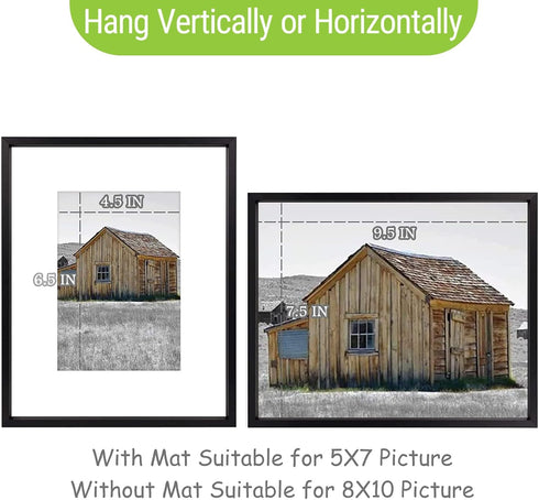 Golden State Art, 8x10 Black Picture Frame Display Photo 5x7 with Mat or 8 x 10 Without Mat for Wall Mounting, Classic Satin Aluminum Frames with ...