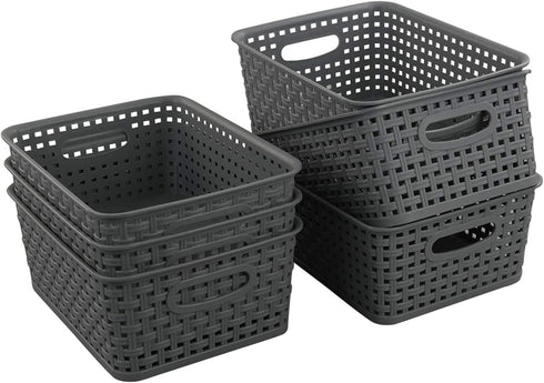 Teyyvn Plastic Storage Basket, 10.03" x 7.59" x 4.09", Pack of 6, Gray...