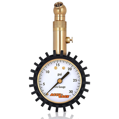 Accu-Gage Low Pressure Tire Gauge with Protective Rubber Guard, Angled Chuck, 30psi...