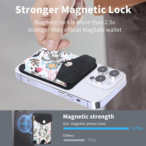 Card Holder for MagSafe Wallet with Ring for iPhone 15/14/13/12 Series, Strong Magnetic Card Holder Flowers Wallet Fit 5 Cards Sleeve Pocket Flora...