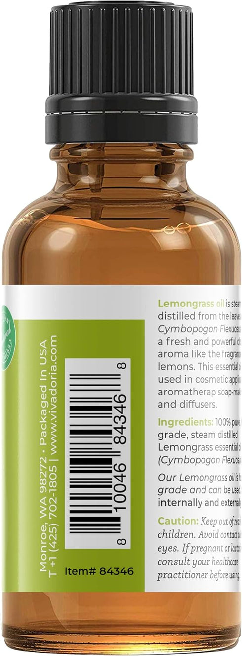 Viva Doria 100% Pure Lemongrass Essential Oil, Undiluted, Food Grade, Guatemalan Lemongrass Oil 30 mL (1 Fl Oz)...