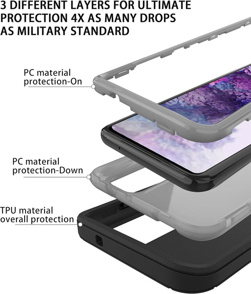 for Samsung Galaxy S20 Case,Shockproof Dropproof Galaxy S20 Case,Heavy Duty Protective for Samsung S20 Case 6.2 Inch (Black/Gray)...