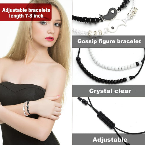 Hicarer 4 Sets Matching Yin Yang Friend Couple Bracelets Pinky Promise Bracelets Sun and Moon Bead Heart Bracelet for BFF Friendship Relationship ...