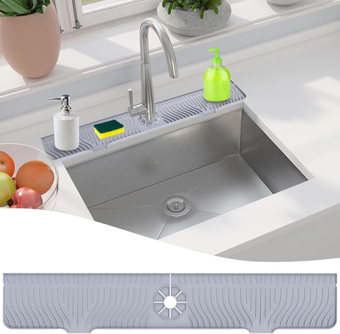 Longer Sink Splash Guard Mat 33 inch, Silicone Faucet Handle Drip Catcher Tray, Longer Silicone Sink Mat for Kitchen Bathroom, Drip Protector Spla...