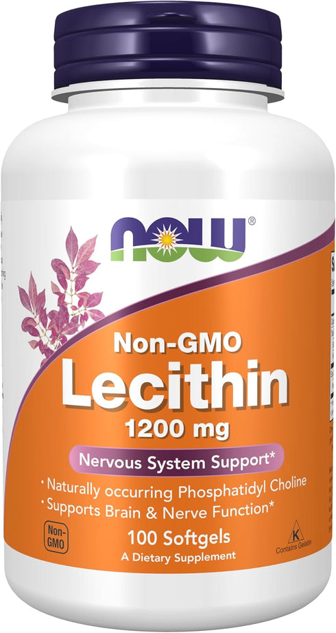 NOW Supplements, Lecithin 1200 mg with naturally occurring Phosphatidyl Choline, 100 Softgels...