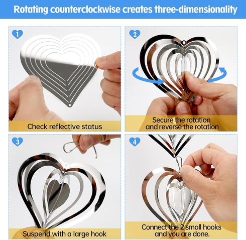 3PCS Heart Bird Scare Discs Set,Double-Sided Bird Reflectors,Highly Reflective Wind Spinners Bird Devices to Scare Birds Away from Yards Outdoor G...