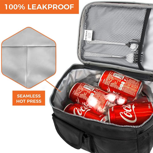 opux Insulated Lunch Bag for Men Women, Leakproof Black Lunch Box for Work, Portable Soft Lunch Cooler Bag with Shoulder Strap, Adult Lunchbox Lun...