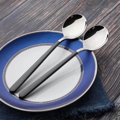 4-Piece Stainless Steel Dinner Spoons with Round Edge, 8 inches Comfort Long Handle Table Spoon, Mirror Polished Flatware Utensils Dishwasher Safe...
