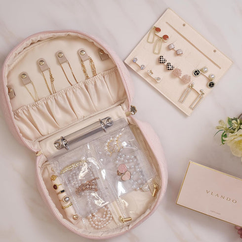 Vlando Jewelry Travel Organizer Case, Jewelry Storage Book Ring Binder with Jewelry Bags Clear Booklet Zipper Pouch Bag for Necklaces, Earrings, R...