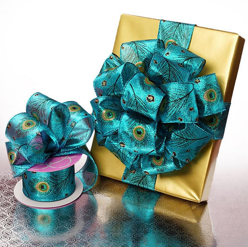 Peacock Feathers Sheer Wired Ribbon - 2 1/2 Inches Wide - 10 Yards (56136809)...