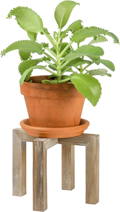 Red Co. 6” Tall Criss-Cross Distressed Wood Floor Plant Stand Holder, Natural Brown...