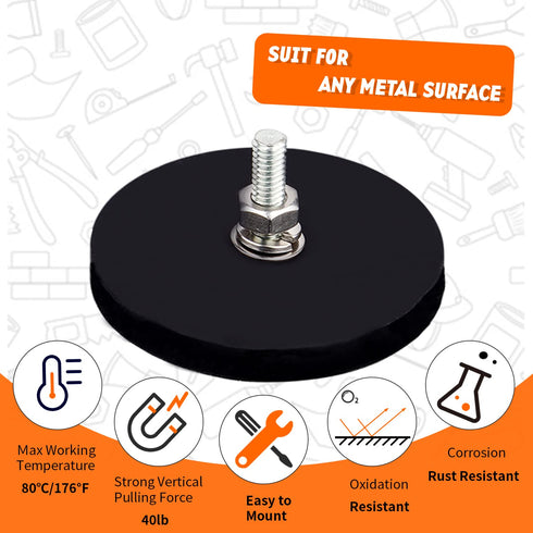 MUTUACTOR Strong Heavy Duty Magnets,Anti-Scratch Neodymium Rubber Magnet 1/4-20 Male Threaded Stud,2Pack Powerful Rare Earth Magnets for Camera Li...