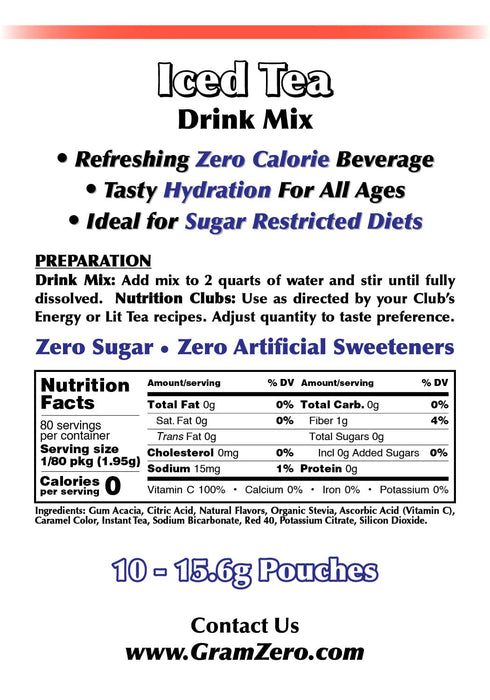 GramZero Iced Tea, Sugar Free Drink Mix, Pitcher Pack, Great For Nutrition Club Loaded Tea, Zero Calorie, Stevia Sweetened...