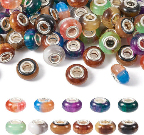 Craftdady 66Pcs Resin Gemstone Large Hole Rondelle Spacer Beads 11 Colors European Beads Slide Charm Beads for Crafts DIY Bracelets Jewelry Making...