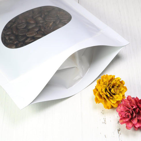 Double-Sided Matte/Glossy Color with Clear Round Window Stand-Up Pouch (100 Bags/Pack) (4" x 6.3", Glossy White)...