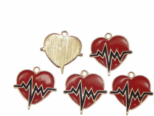 30PCS 21x20mm Enamel Red Heartbeat Charms Love Heart Pendant for Jewelry Necklace Bracelet Earrings DIY Making Accessories...