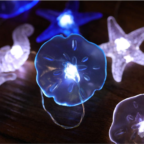 Nautical Theme Decorative String Lights,Sea Sand Dollars Seahorse Beach Lights Battery Operated with Remote 12.96 ft 36 Cold White LED for Covered...